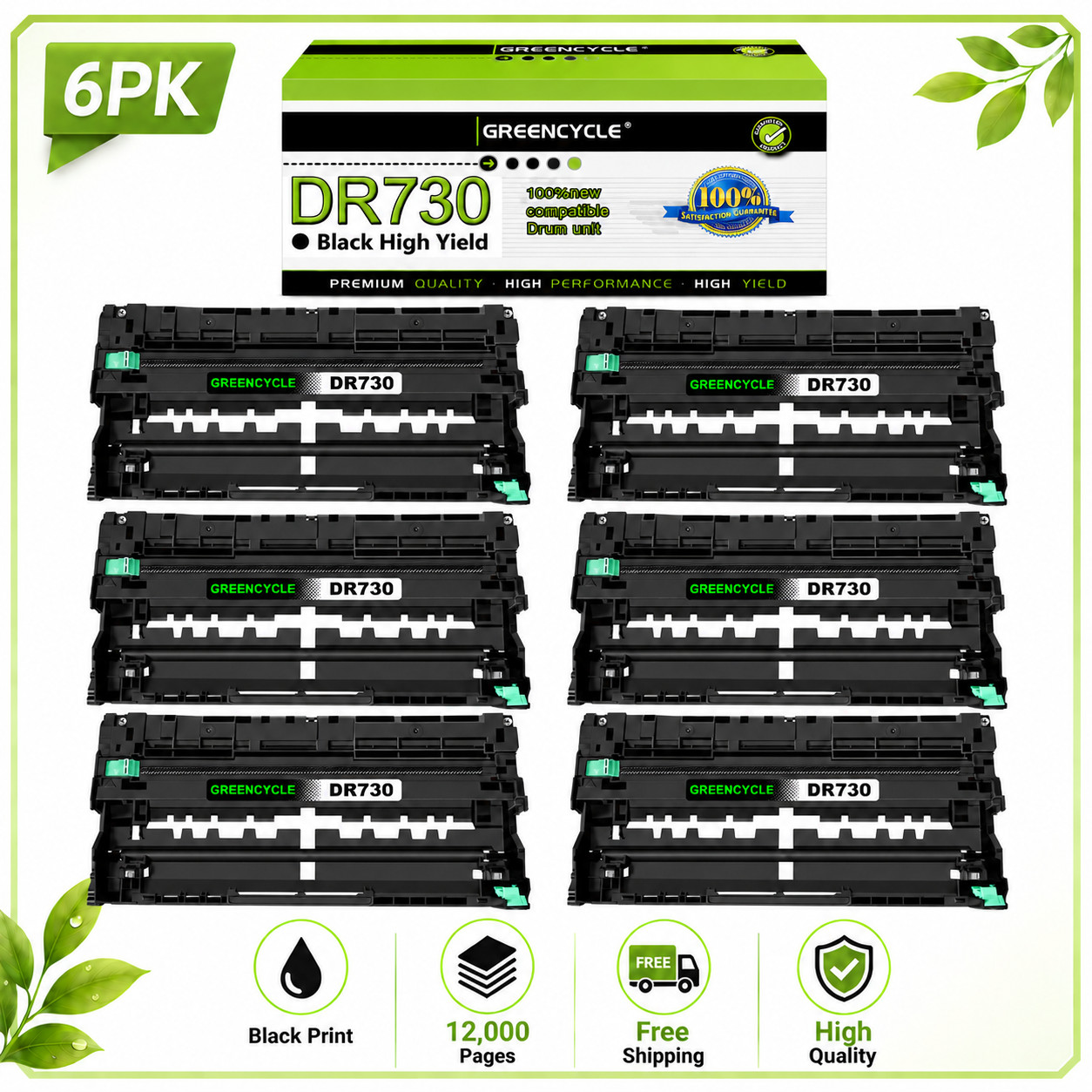 6PC DR730 Drum unit Compatible for Brother HL-L2390DW MFC-L2730DW MFC-L2750DW