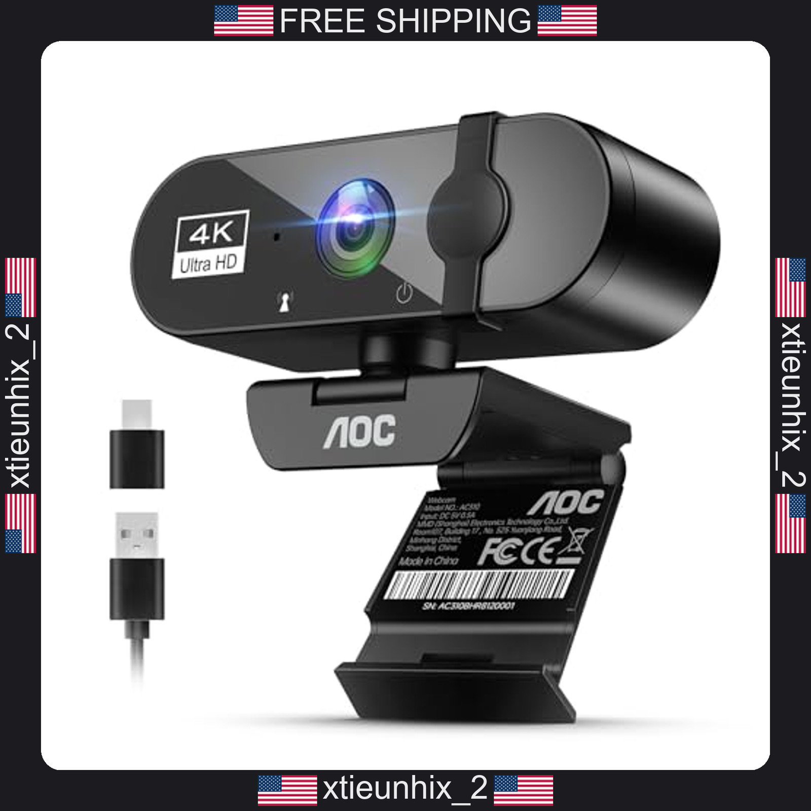 4K Ultra HD Webcam with Noise-Canceling Mic, Wide-Angle, Plug-and-Play
