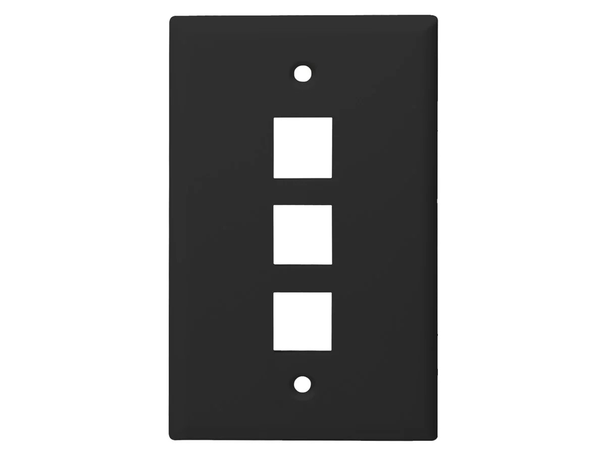 Monoprice Mid-Size Keystone Plate 3 Port, Black, UL