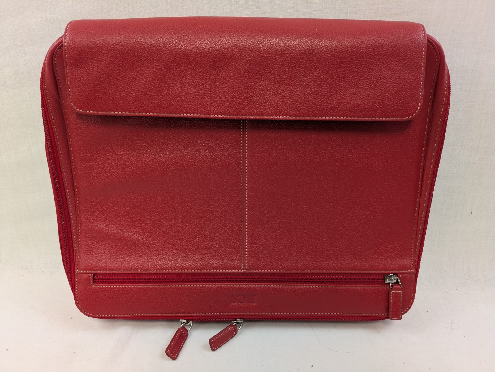 Levenger Red Leather Zipper Portfolio Organizer Laptop Travel Case Rare Office