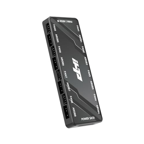 16-Port 2in1 PC Fan Hub Black, 5V 3Pin ARGB 12V 4Pin PWM SATA Splitter