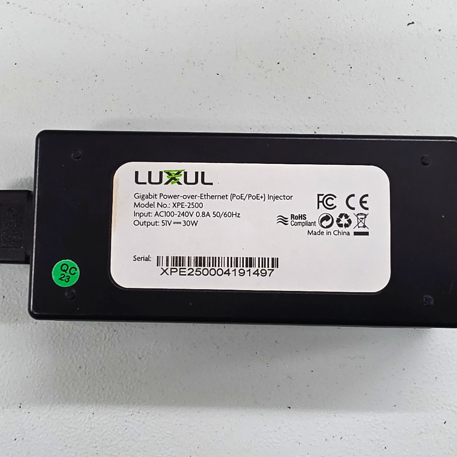 Luxul XPE-2500 Gigabit PoE/PoE+ Injector, 2-Port RJ-45 Power Adapter