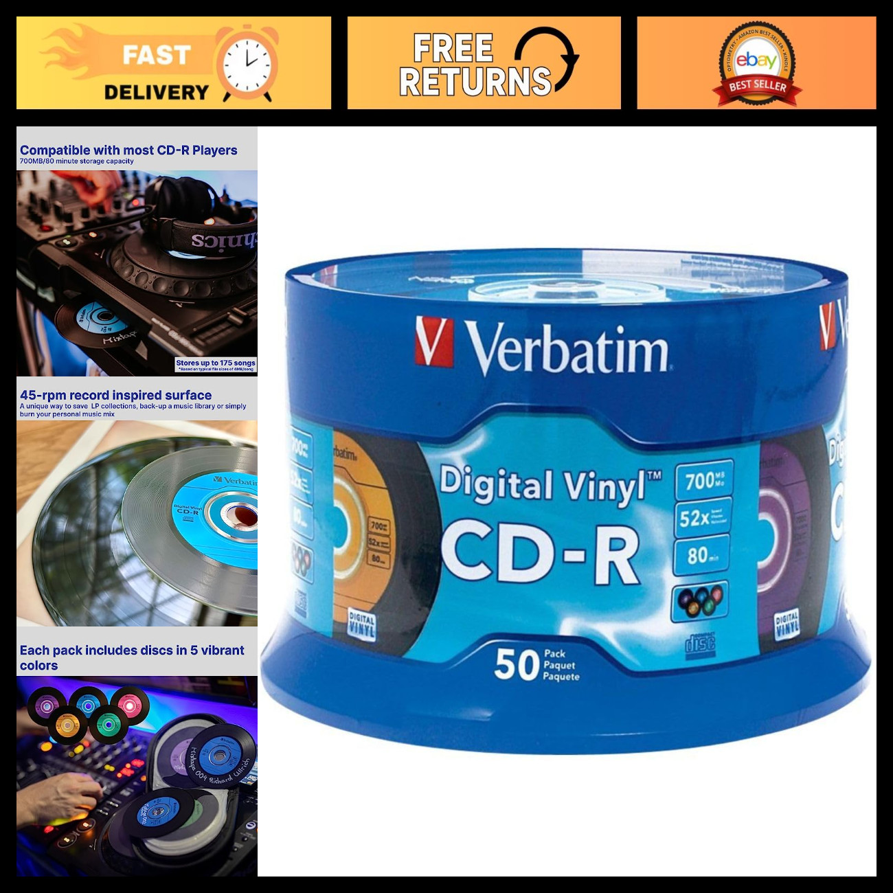 50 Pack CD-R 700MB 52X Recordable Discs - High-Quality Digital Vinyl Media