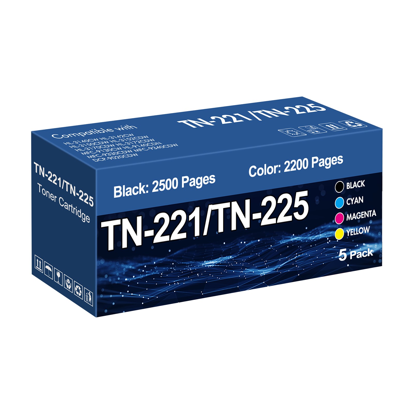5PK TN221 TN225 BK/C/M/Y Toner Compatible With Brother MFC-9330CDW MFC-9130CW