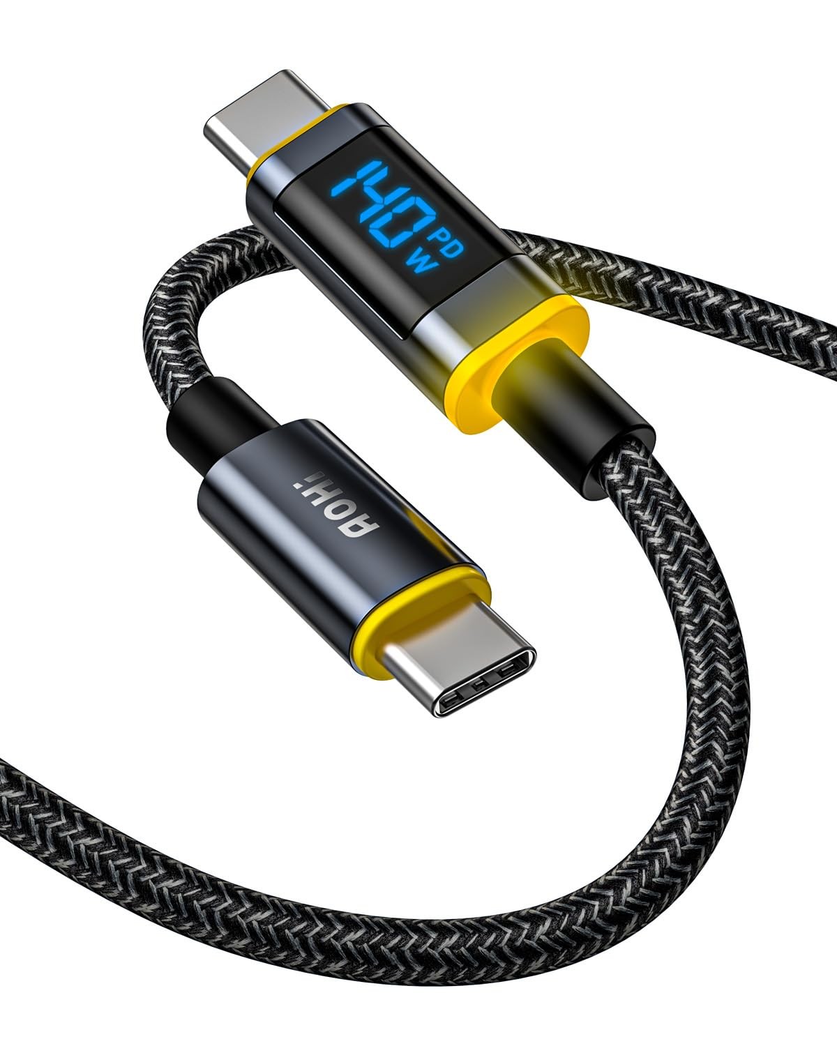 AOHI 140W USB C to C Cable with Display, Magline C Nylon Black 