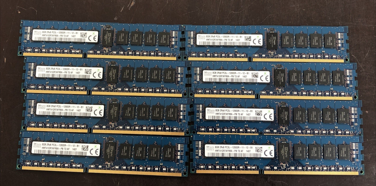 Lot of 8 - 64GB (8x8GB) 2Rx8 PC3L-12800R DDR3-1600 SK HYNIX SERVER MEMORY RAM