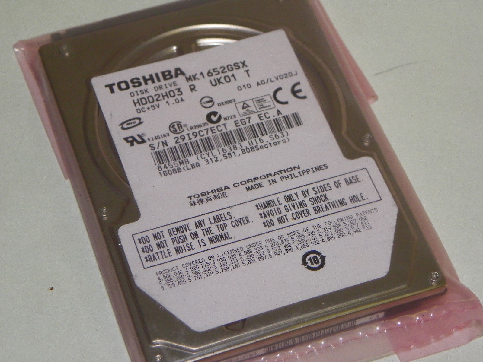 Toshiba MK1652GSX (HDD2H03 R UK01 T) 010 A0/LV020J 160GB Laptop Hard Drive
