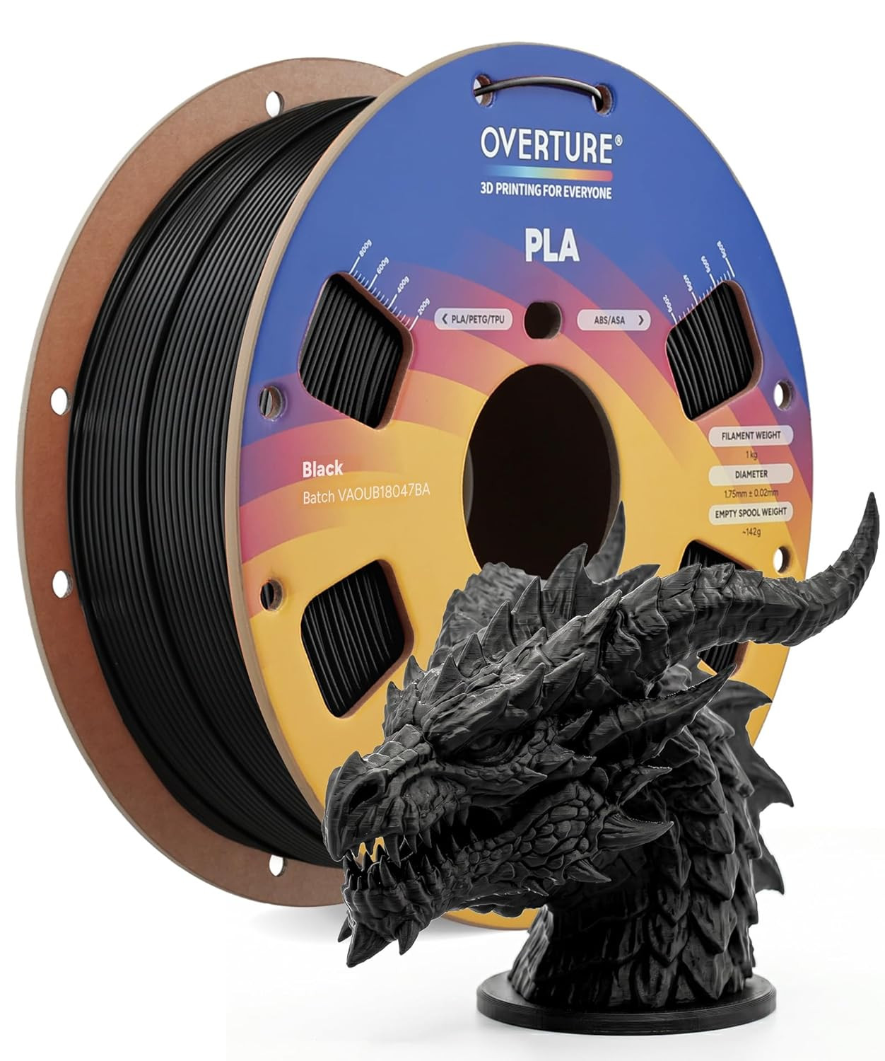 OVERTURE High Speed PLA Filament 1.75Mm 3D Printer Filament,1Kg Black