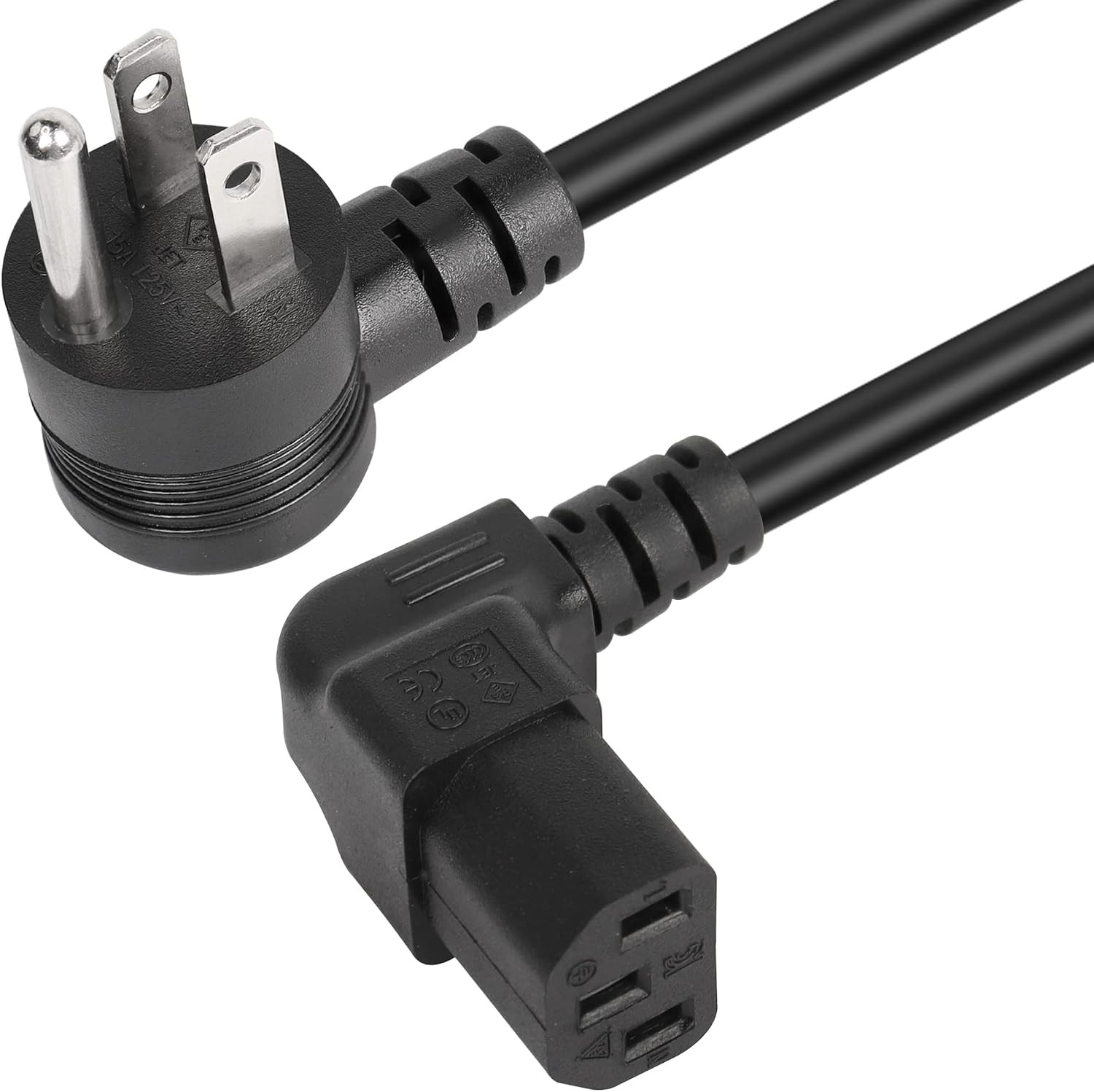 90 Degrees 3 Prong AC to IEC320 C13 Power Cord,10A 125V up Angle NEMA