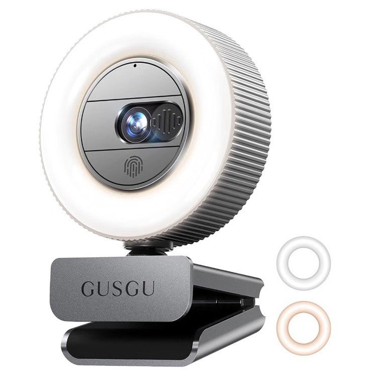 2K QHD Webcam with Microphone and Ring Light, G910 Web Camera Privacy Cover