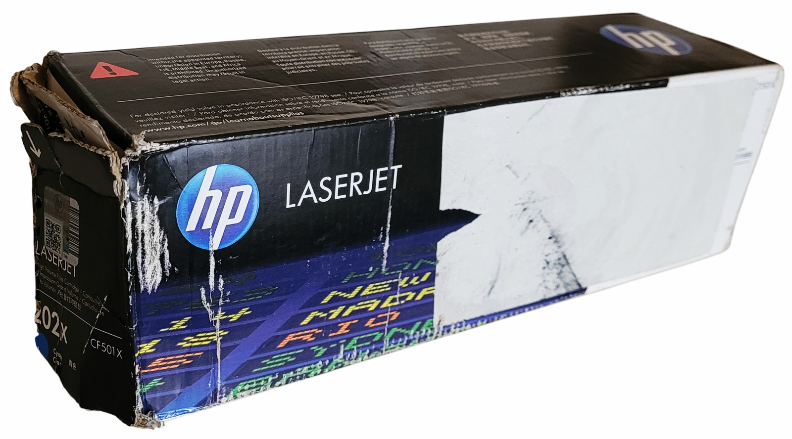 HP LaserJet 202X Cyan CF501X Toner Cartridge New Sealed With Open Deformed Box