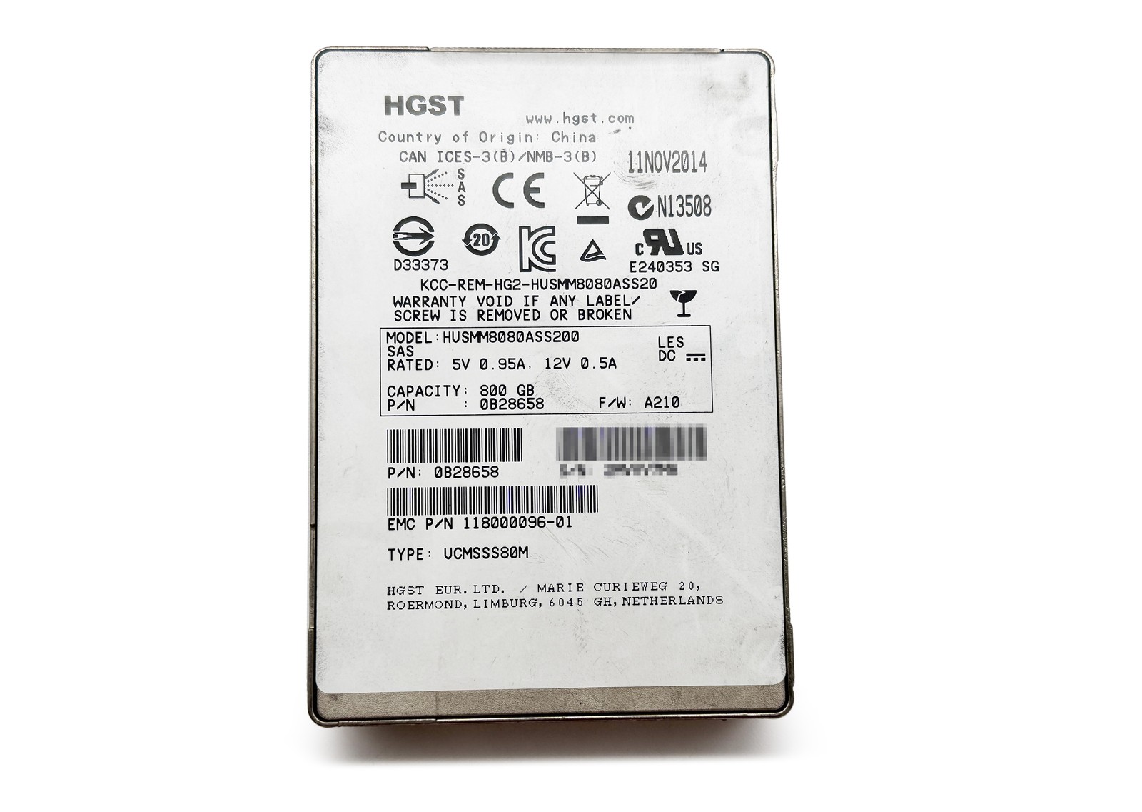 HGST Ultrastar 800GB 2.5" SAS Internal Enterprise SSD HUSMM8080ASS200 0B28658