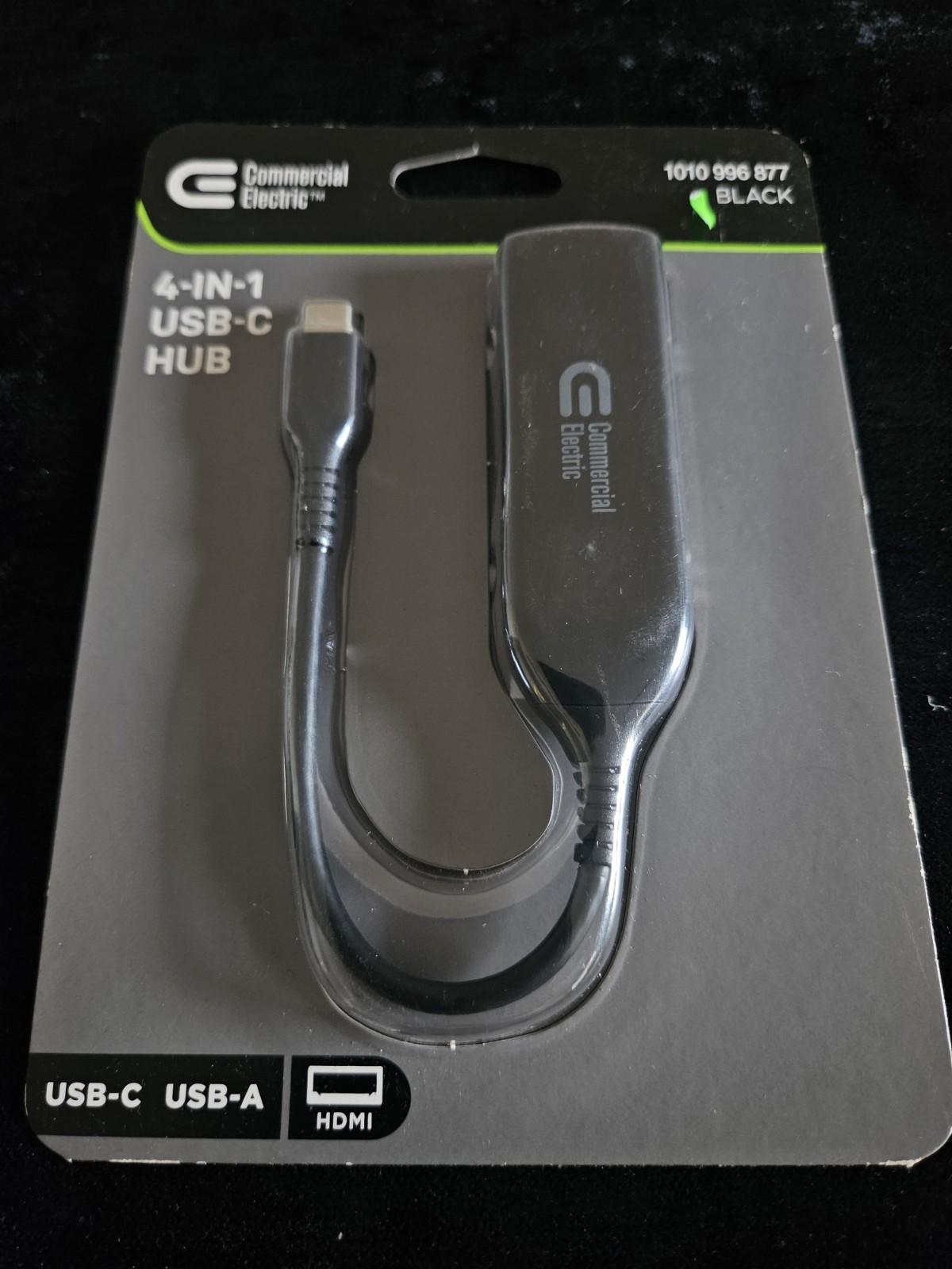 Commercial Electric 4-in-1 Type-C Hub USB-C to USB-A HDMI Black 1010 996 877