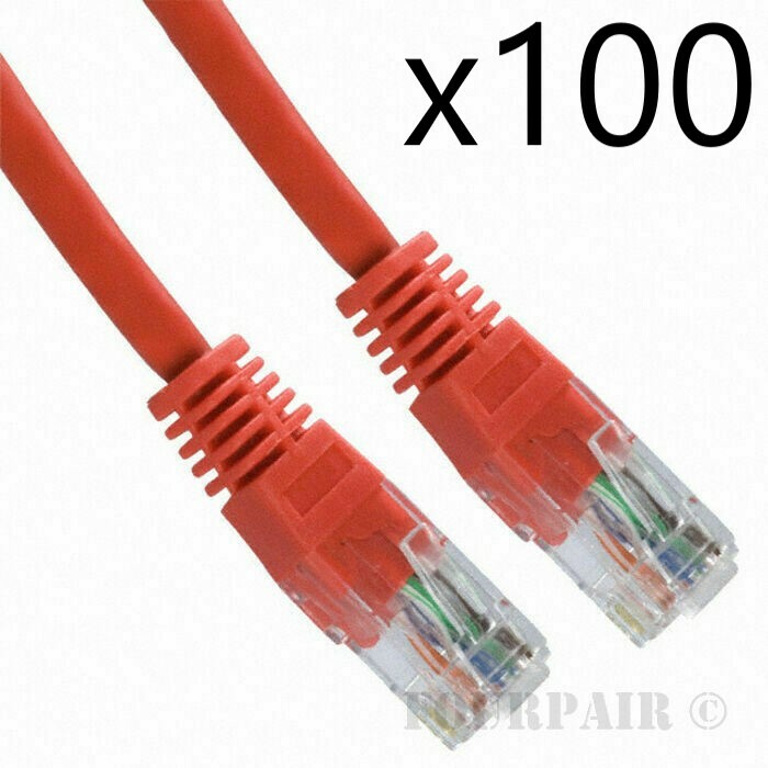 100 Pack Lot - 7ft CAT5e Ethernet Network LAN Router Patch Cable Cord Wire Red