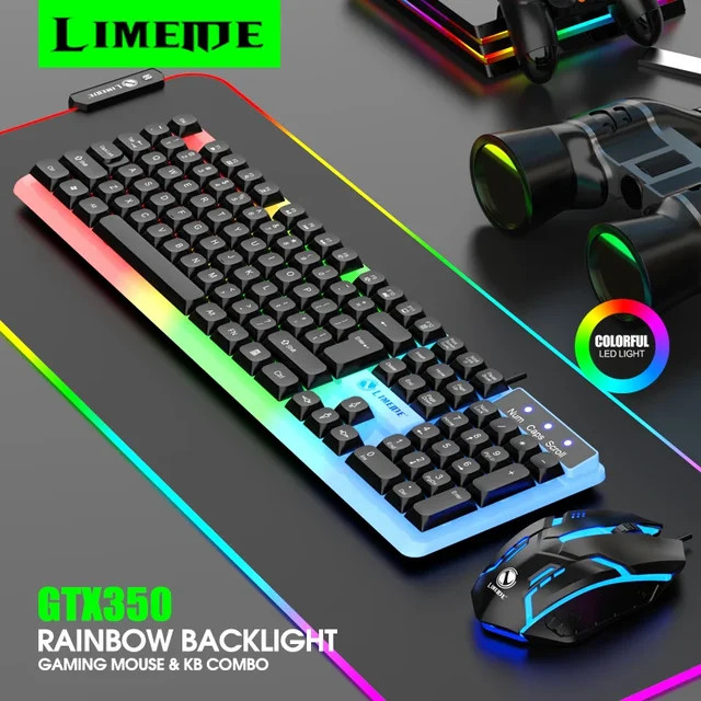 Rainbow LED Gaming Keyboard and Mouse Set Multi-Colored Backlight Mouse