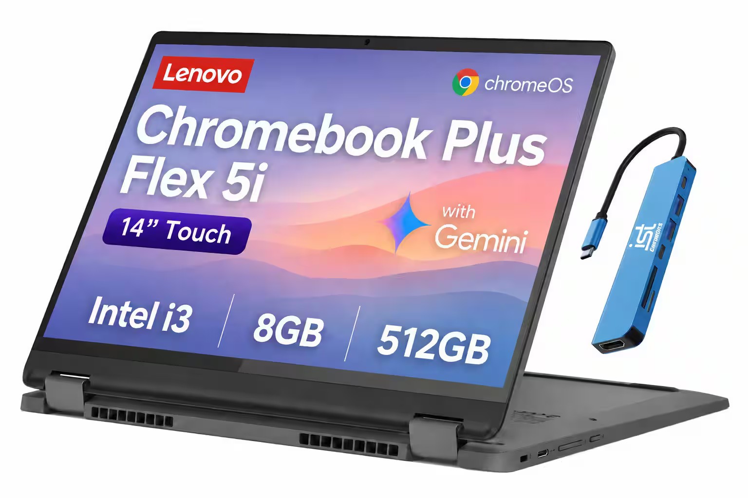 Lenovo - Upgraded - Flex 5i Chromebook Plus with Gemini -14 in FHD+ i3 512GB SSD