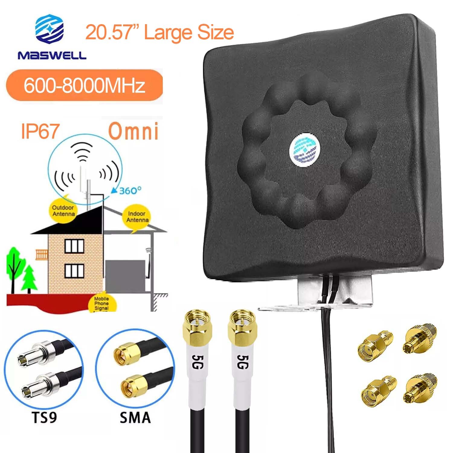 4G LTE 5G Booster Antenna 2X2 MIMO 600-8000MHz SMA TS9 for T-mobile Verizon AT&T
