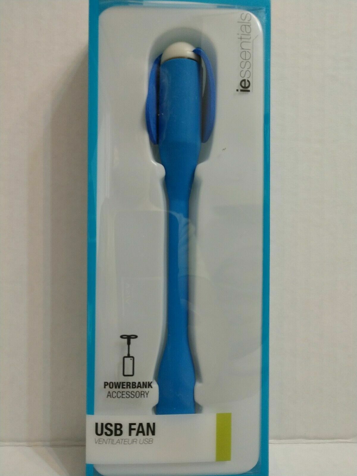 iessentials USB FAN (Blue) New in Box - plug into power bank or any USB port-NIB