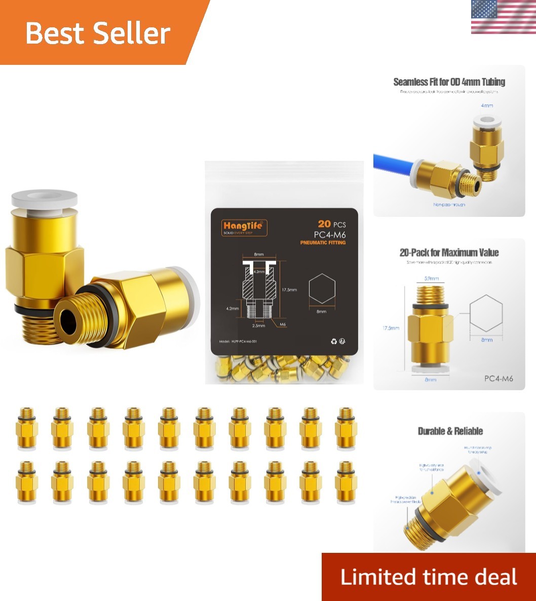 Pack of 20 PTFE Tube Connectors - Push-to-Connect Quick Fittings for 3D Printing