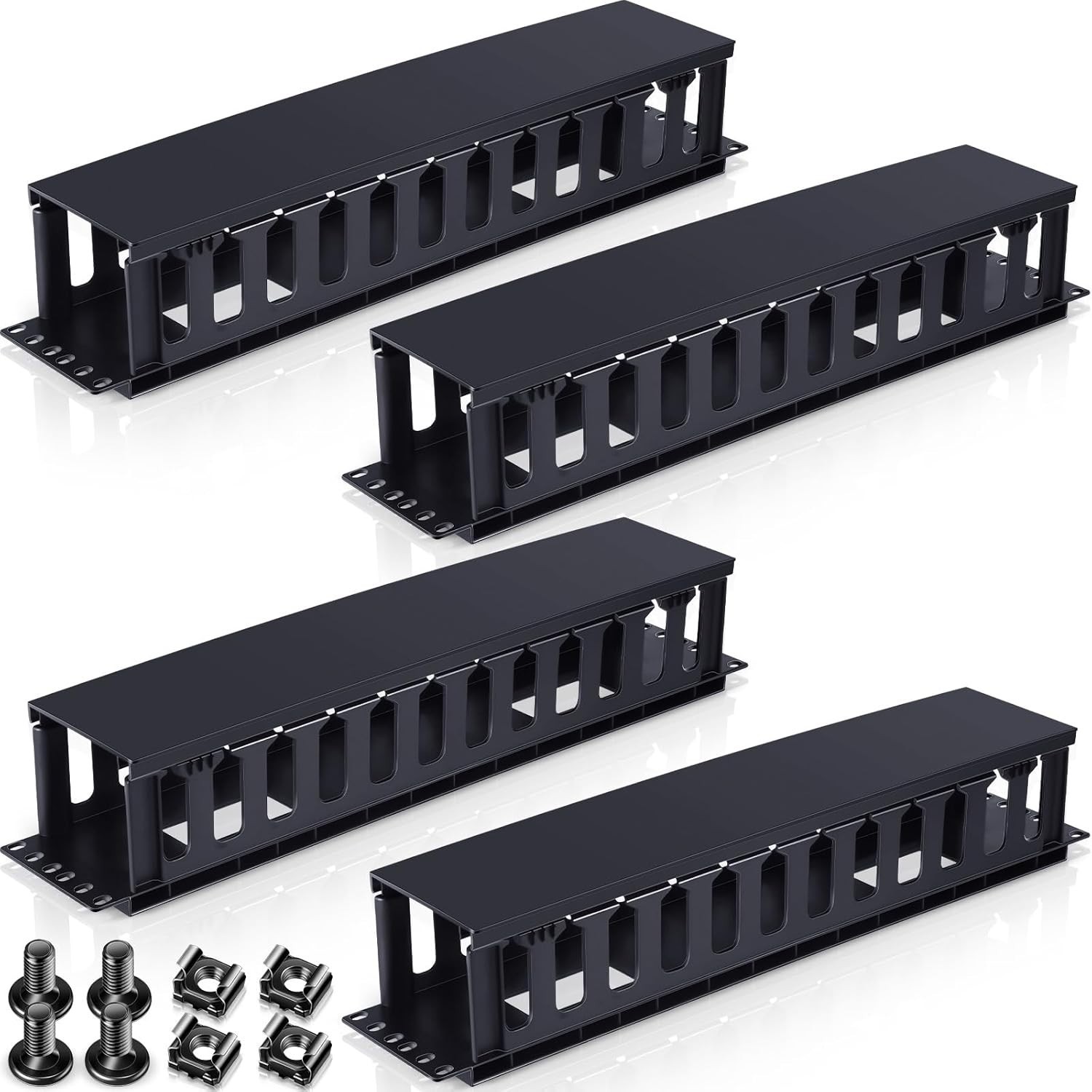 Taiyin 8 Pcs 2U Horizontal Mount Cable Management 19 Inch Cable Management Panel