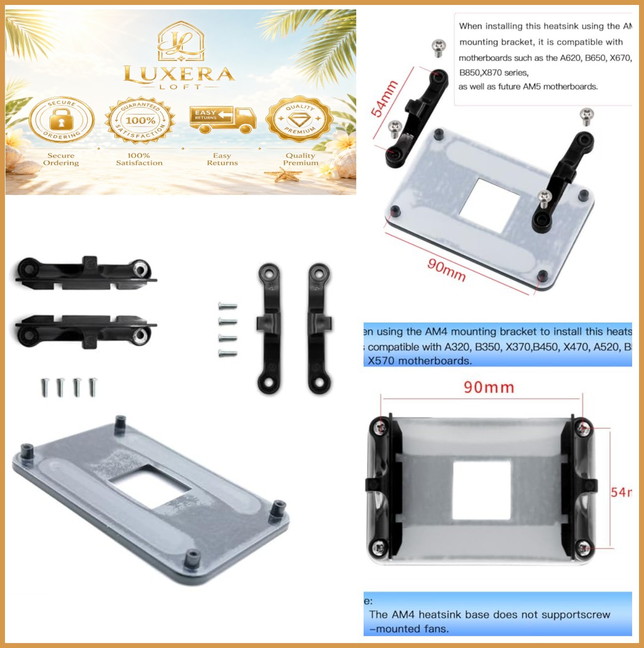 CPU Cooler Mounting Bracket AM5 AM4 Backplate Standoffs Screws Steel PC Build