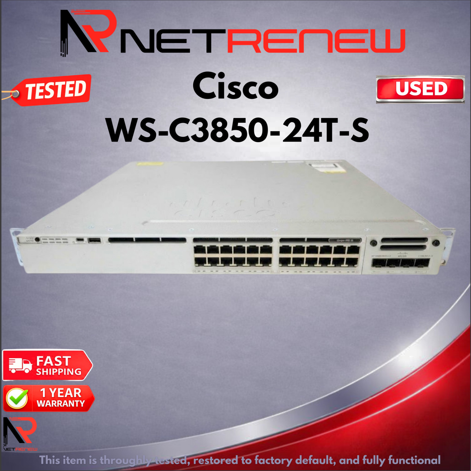 Cisco Catalyst WS-C3850-24T-S 24-Port Gigabit Switch IP Base Managed