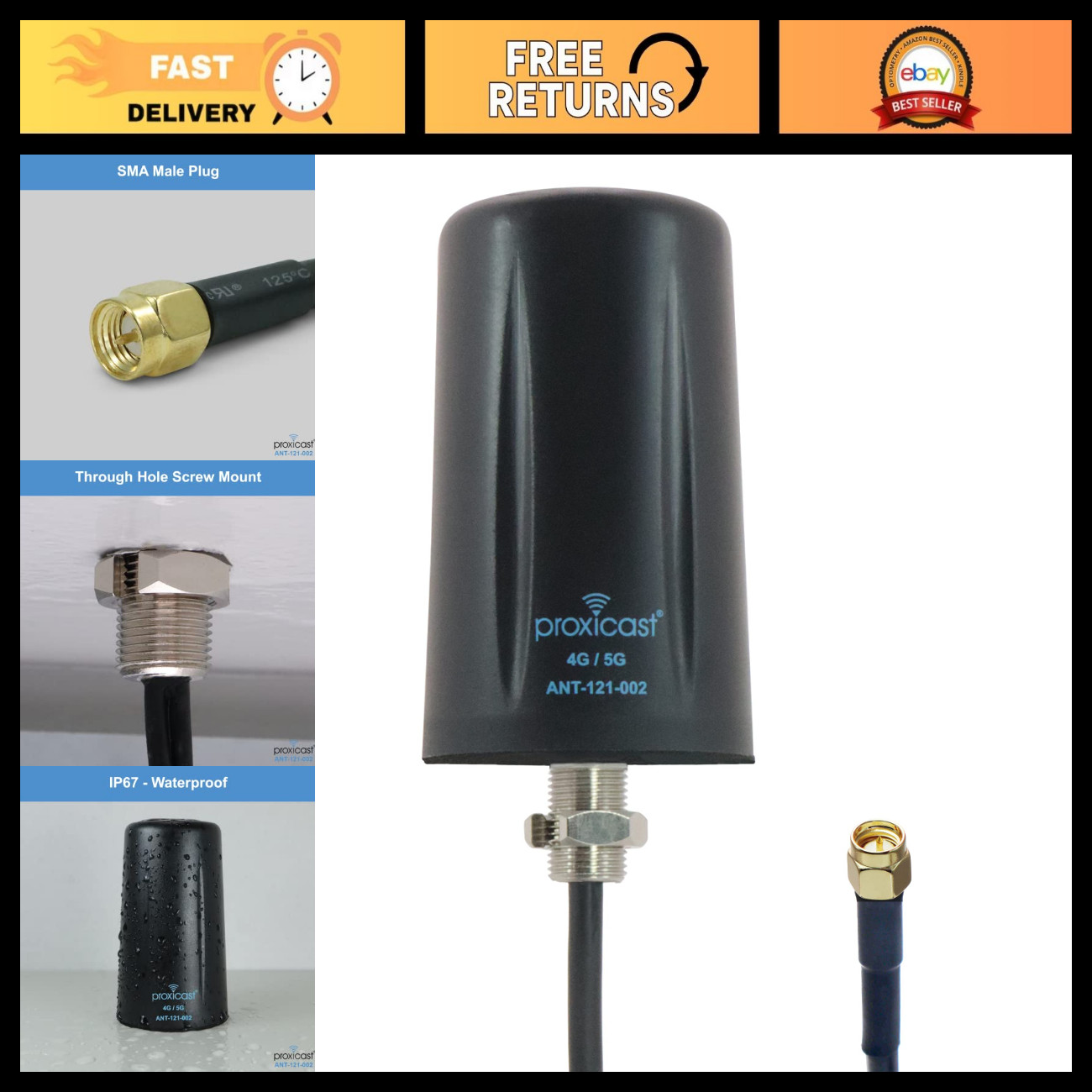 4G 5G Low Profile Panel Mount Antenna - Single Lead SISO, High Gain Signal Boost