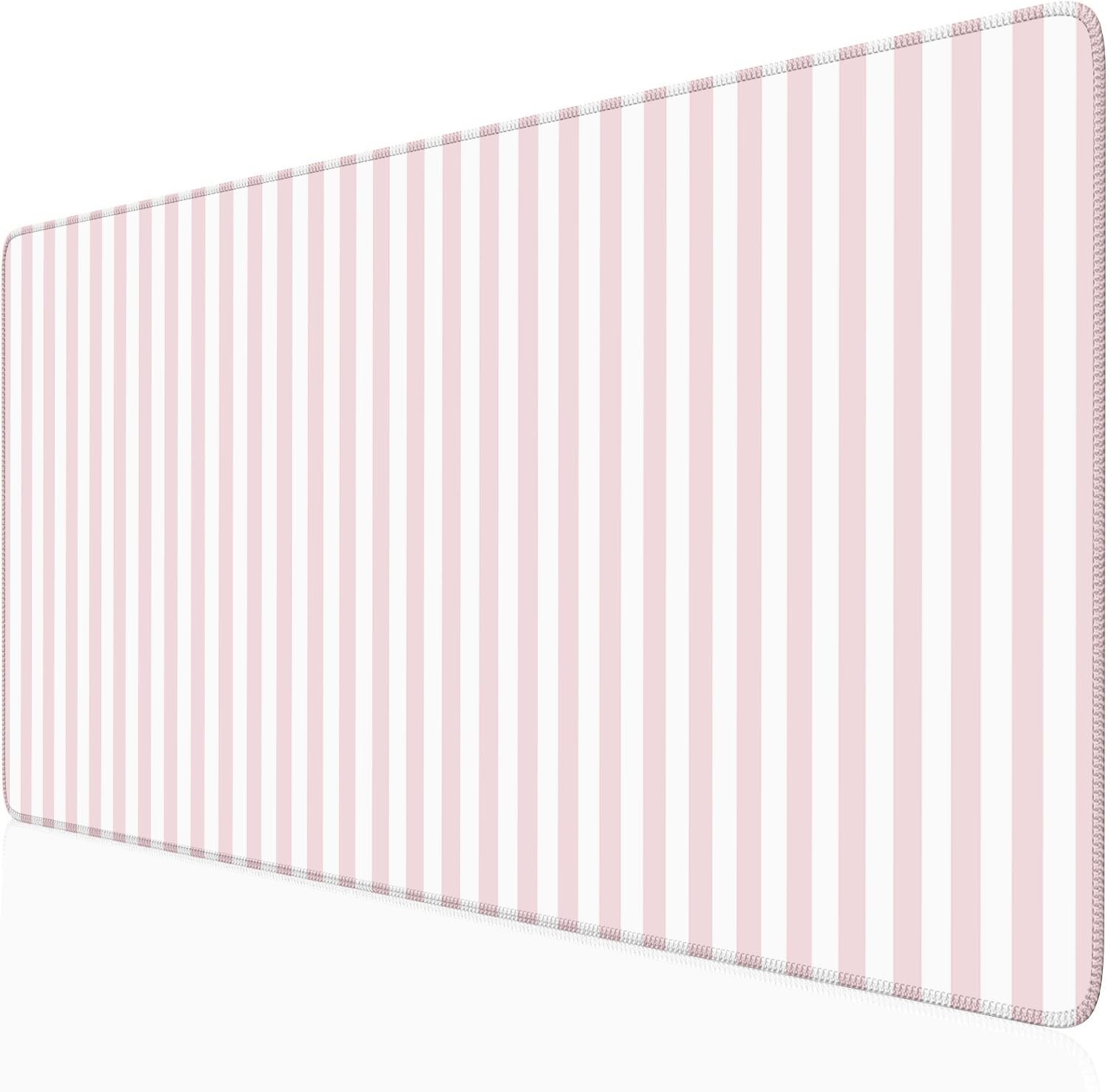 Light Pink Striped Desk Mat Cute Pastel XXL Large Gaming Mouse Pad Desk Pad K...