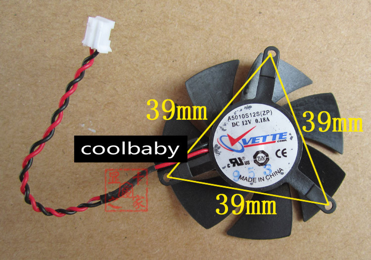1X Graphics card cooling fan DC12V 0.18A 2Pin A5010S12S 