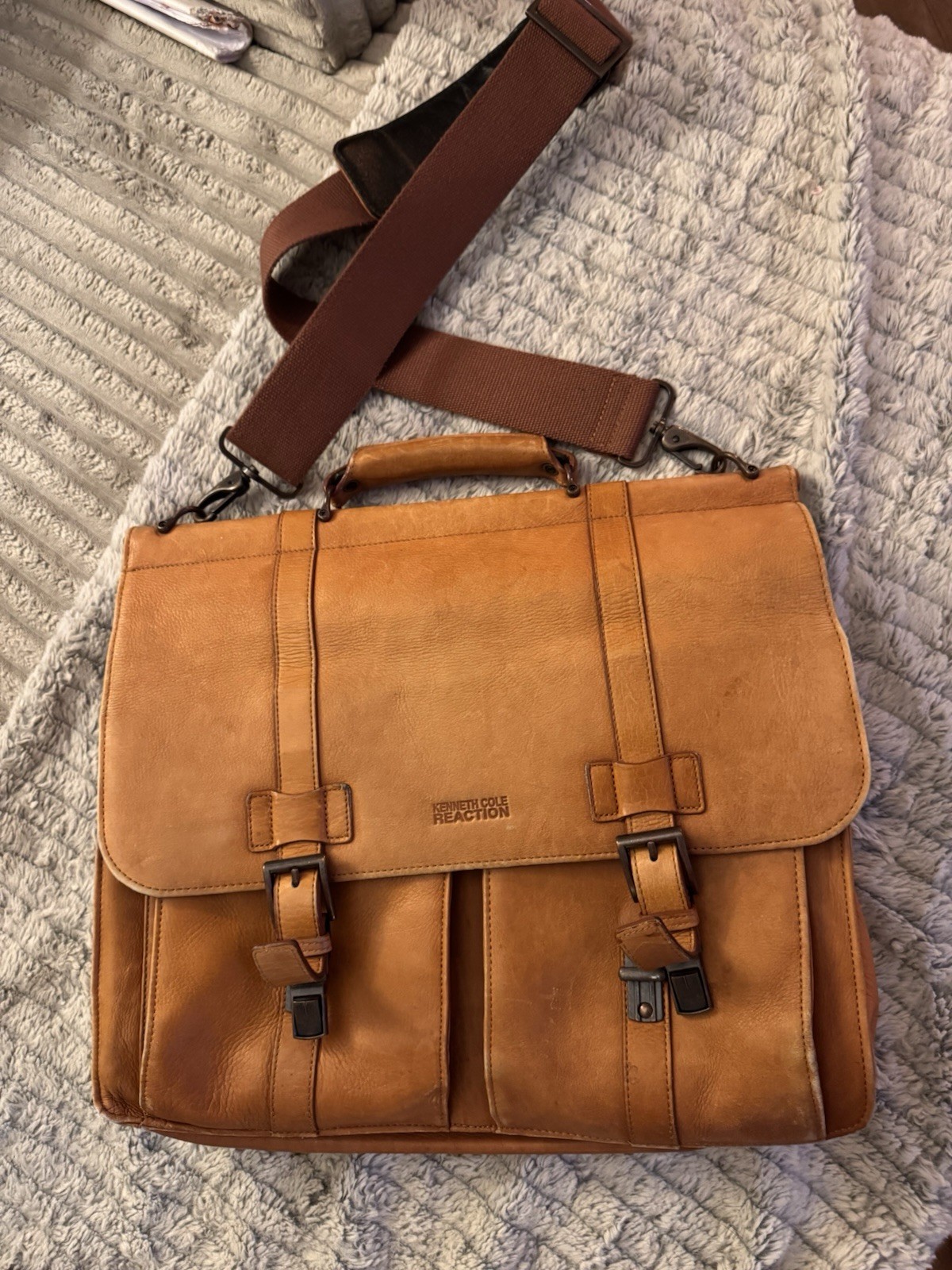 Vtg Kenneth Cole New York Leather Messenger Madmen Crossbody Bag Briefcase