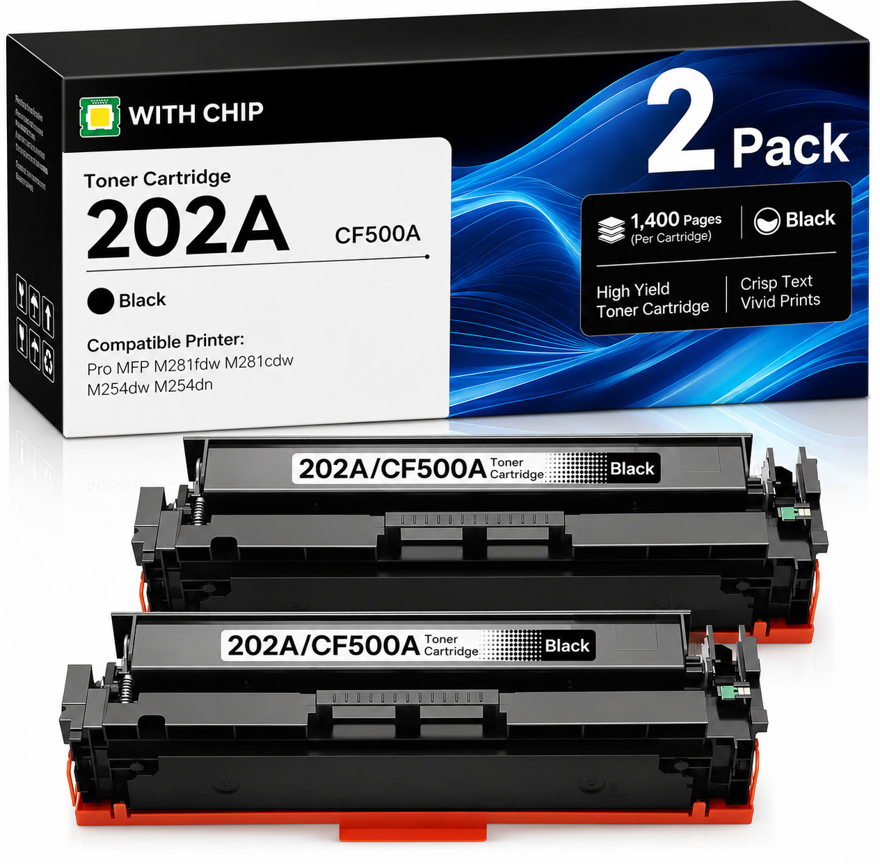 202A CF500A 2PK Black Toner Cartridg Compatible For  MFP M281fdw MFP M281cdw