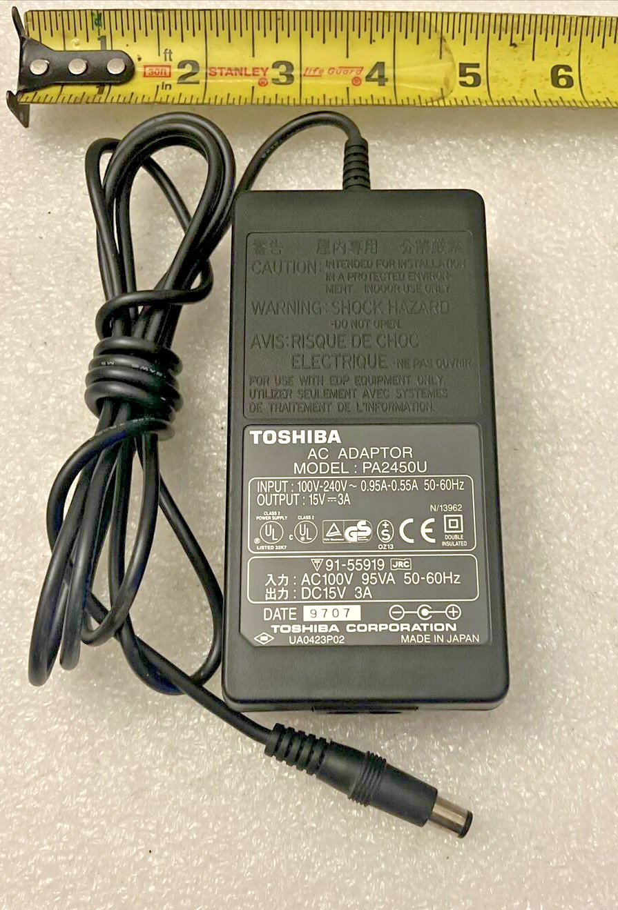 New Original Genuine OEM Toshiba PA2450U AC Power Supply Adapter Charger 15V 3A