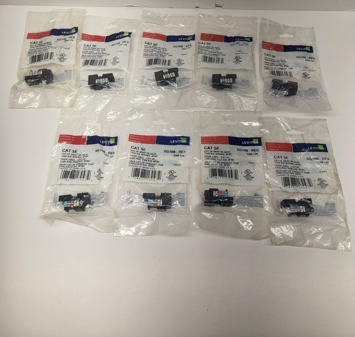 Lot of 9 Leviton 5G108-RE5  Cat 5E Snap in Jack T568 A/B wiring 8P8C