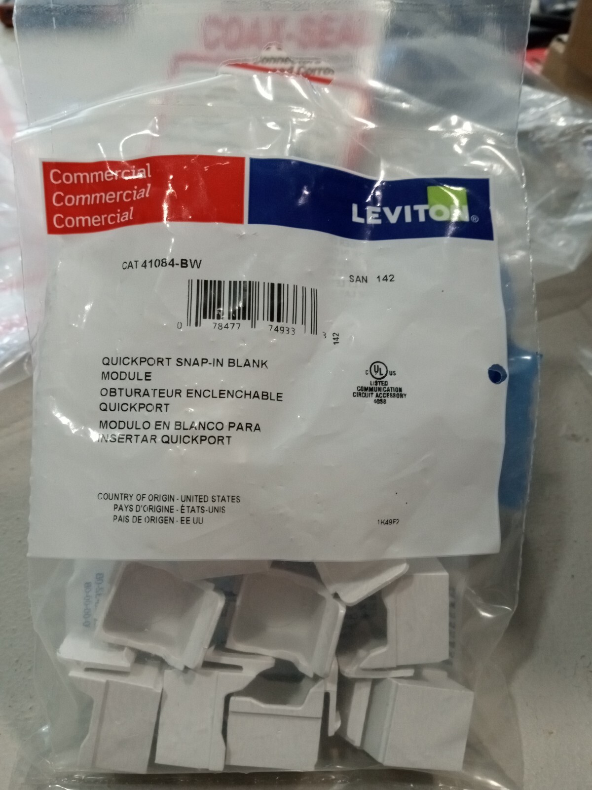 Leviton CAT 41084-BW SAN 142 QuickPort Snap-In Blank Module - Bag of 10 - NEW
