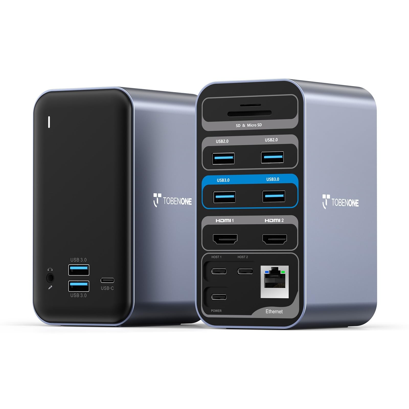 TobenONE 16-in-2 MacBook Docking Station Dual 4K@60Hz, Grey- No Power Supply