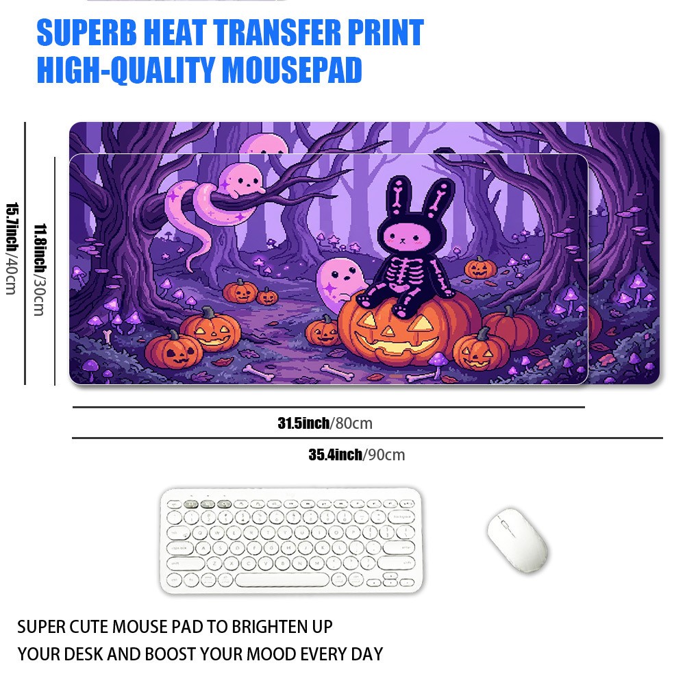 1 XXL Extra-Large Pixel Art Style Halloween Purple-Toned Forest Mouse Pad with
