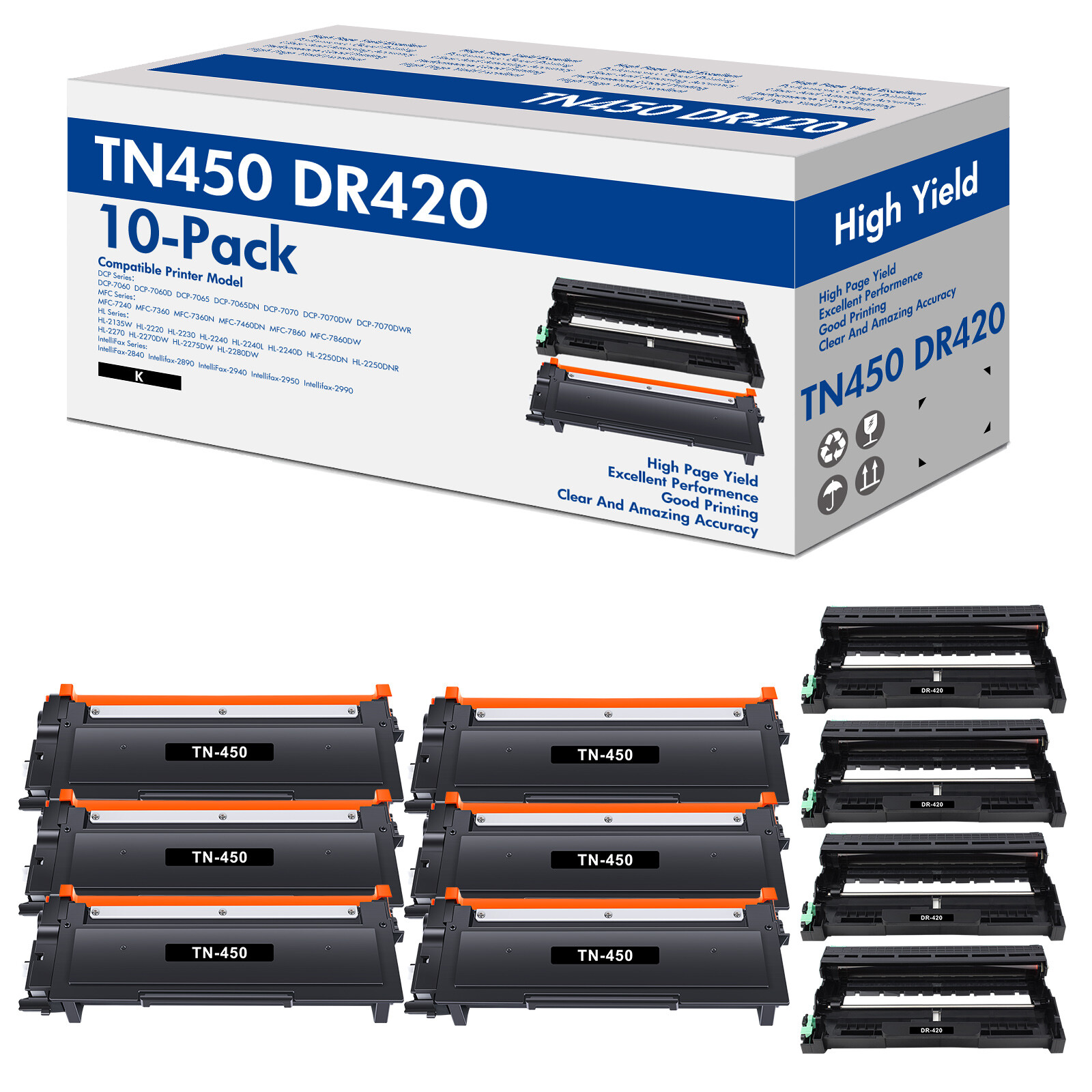 6PK TN450 Toner + 4PK DR420 Drum Fits for Brother HL-2240 HL-2270DW HL-2280DW
