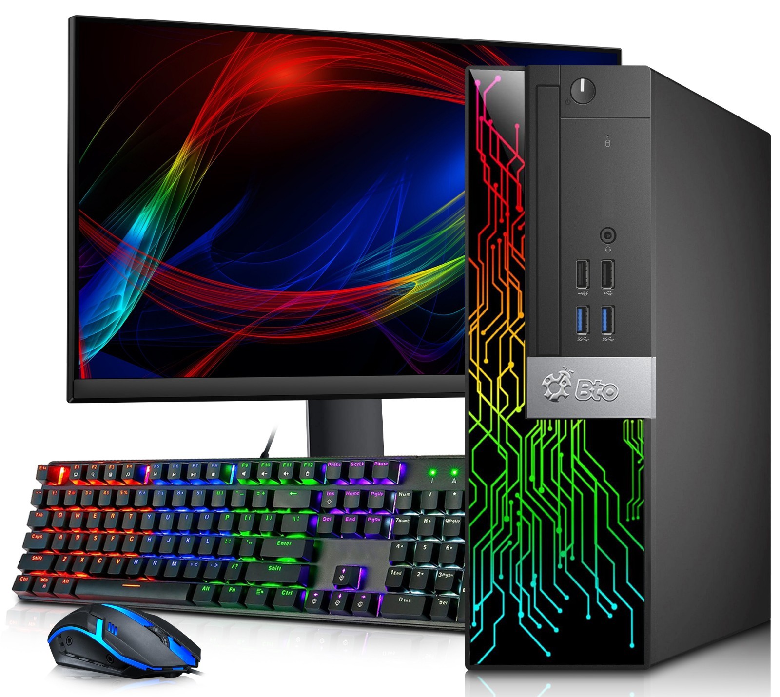 BTO RGB SFF Gaming Desktop PC i5-7th, 8GB 256GB SSD 22" AMD RX 550 Wi-Fi Win 11