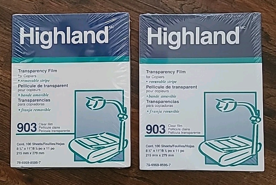 New Highland Transparency Film 903 (2 Boxes) Clear 100 Sheets Sealed