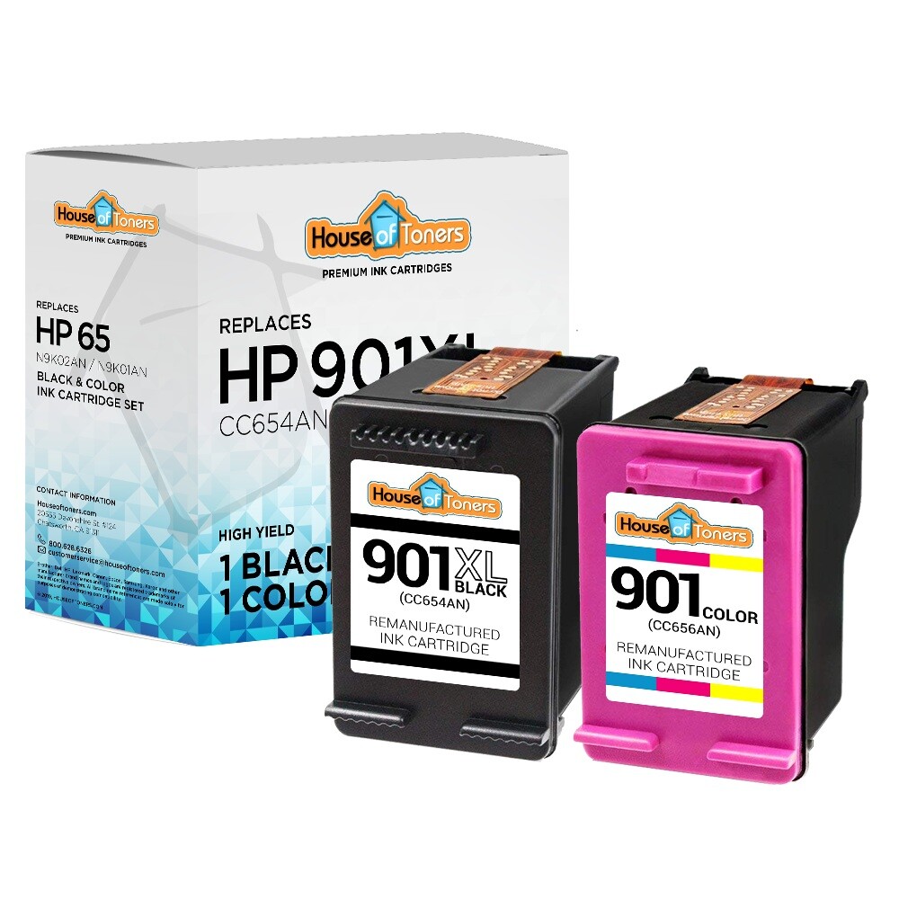 2PK Fits HP 901XL Black CC653AN HP 901 Color Ink Cartridge CC656AN for G5