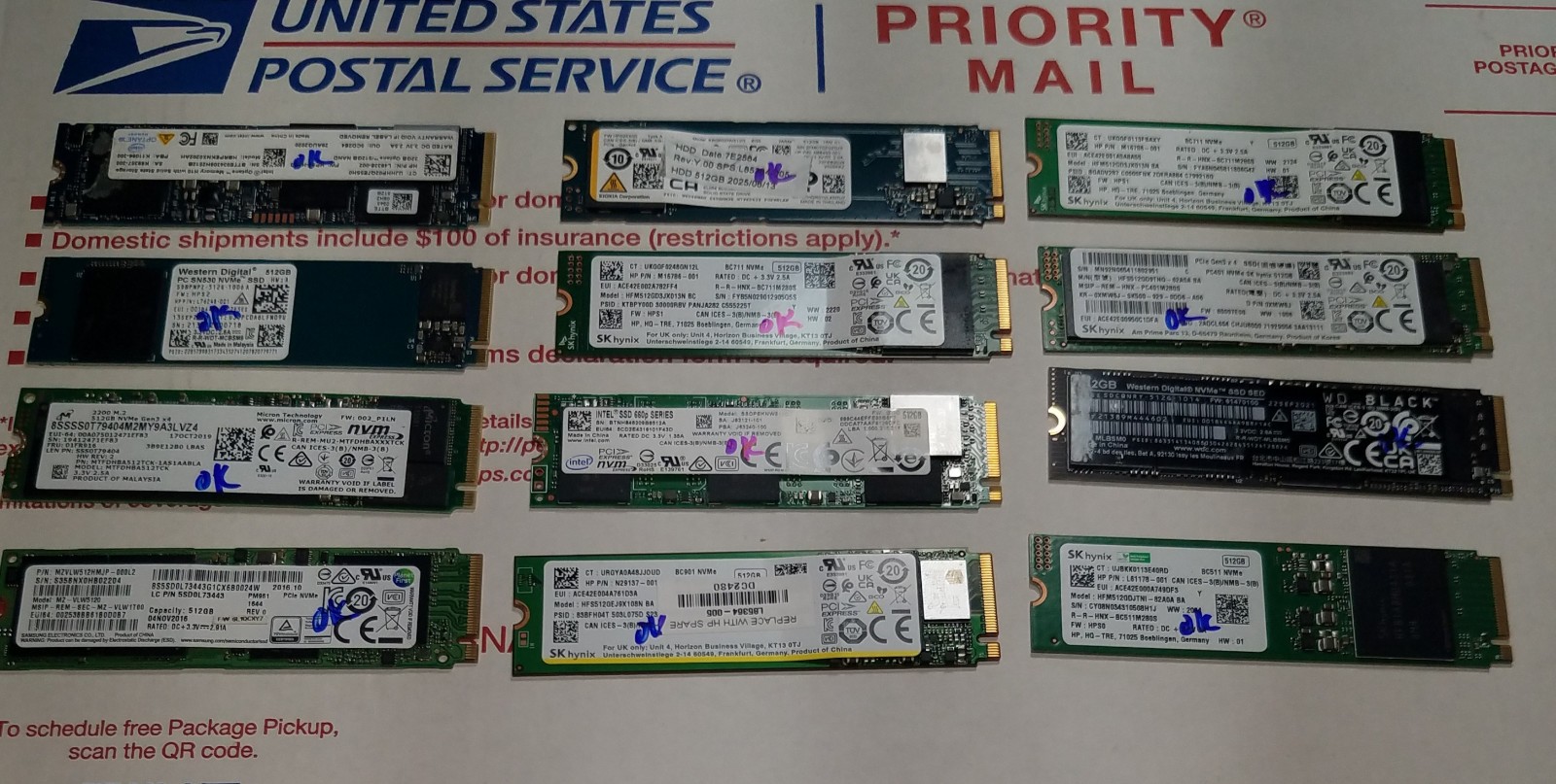 (Lot of 12) 512 GB NVME-Mixed Major Brands (2280) (TESTED)