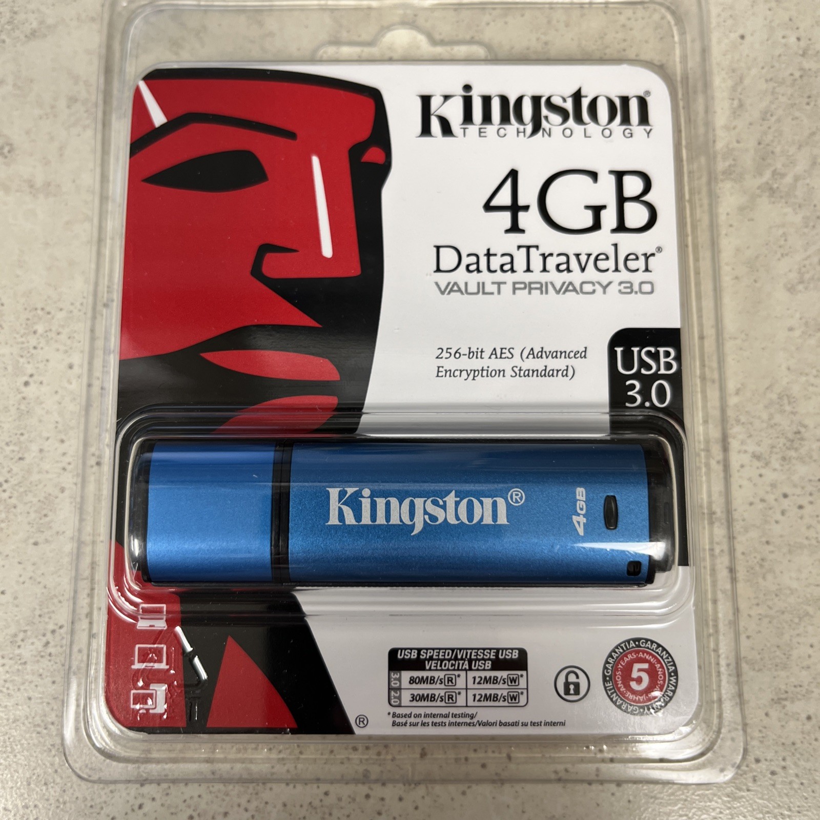 KINGSTON Encrypted USB Flash Drive 4GB DataTraveler Vault Privacy 3.0