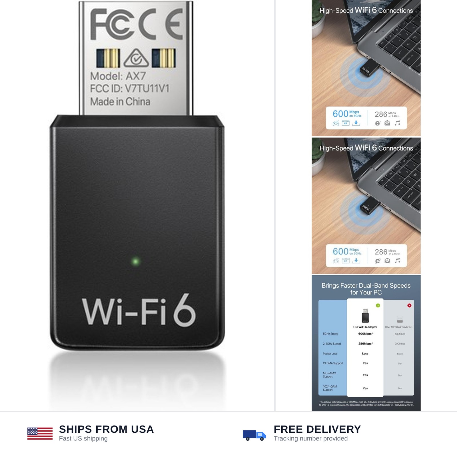 BrosTrend AX900 Mini USB WiFi 6 Adapter Dual Band USB2.0 WiFi Dongle for PC