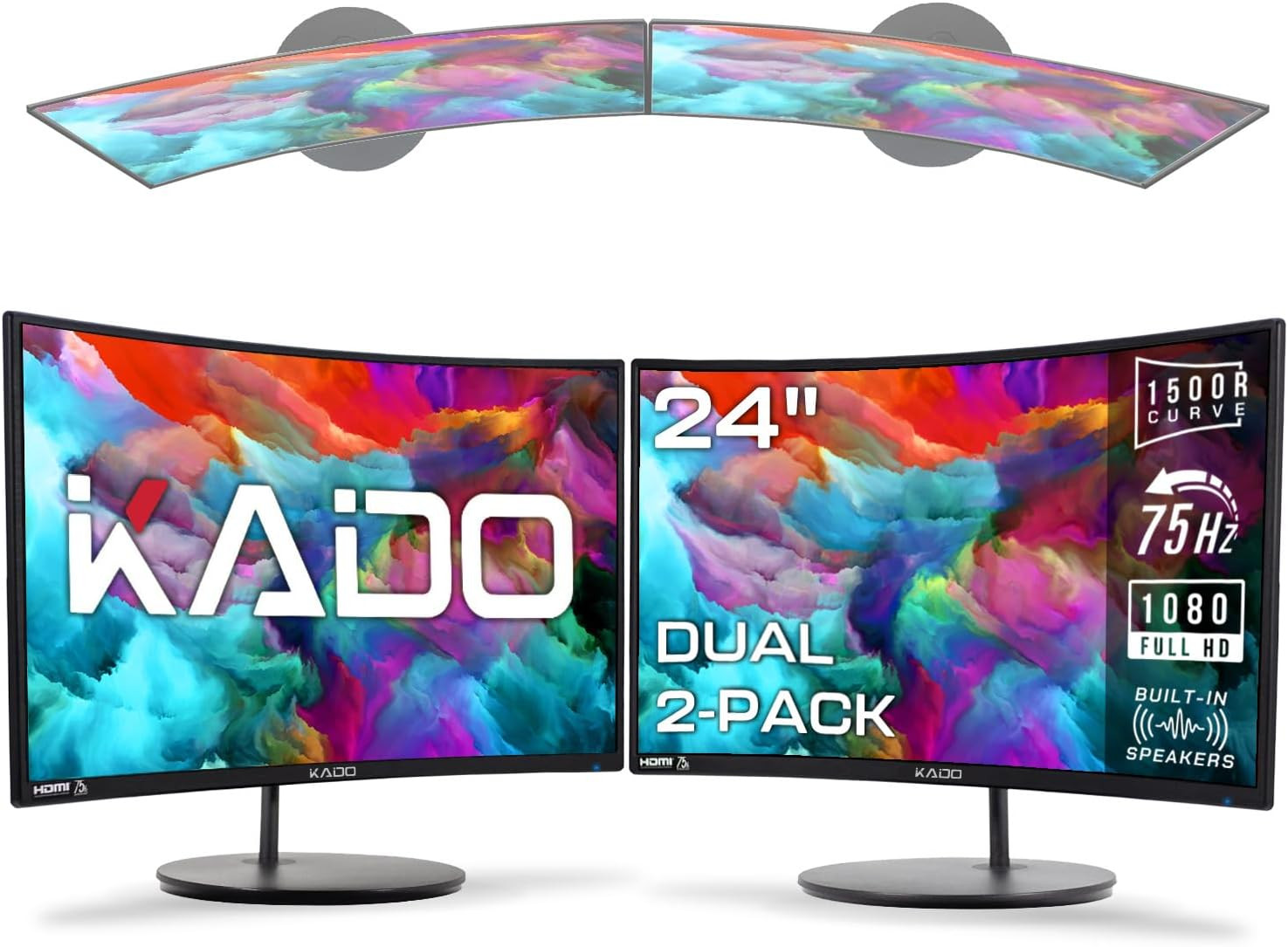 Dual Monitor Setup - 2-Pack 24" Curved 1500R 1920X1080 Computer Monitor 75Hz VES