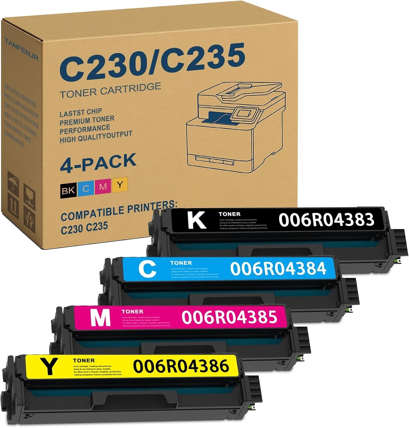 4 Pack Toner Set for Xerox C230 C235 006R04383 006R04384 006R04385 006R04386