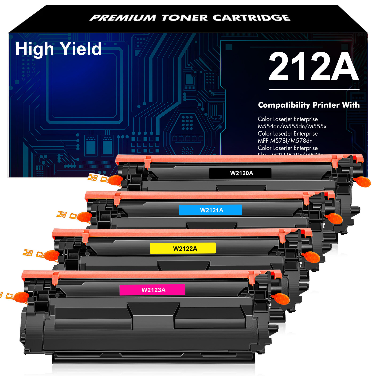 4PK W2120A 212A Toner Compatible With HP Color LaserJet  M578dn M554dn WITH CHIP