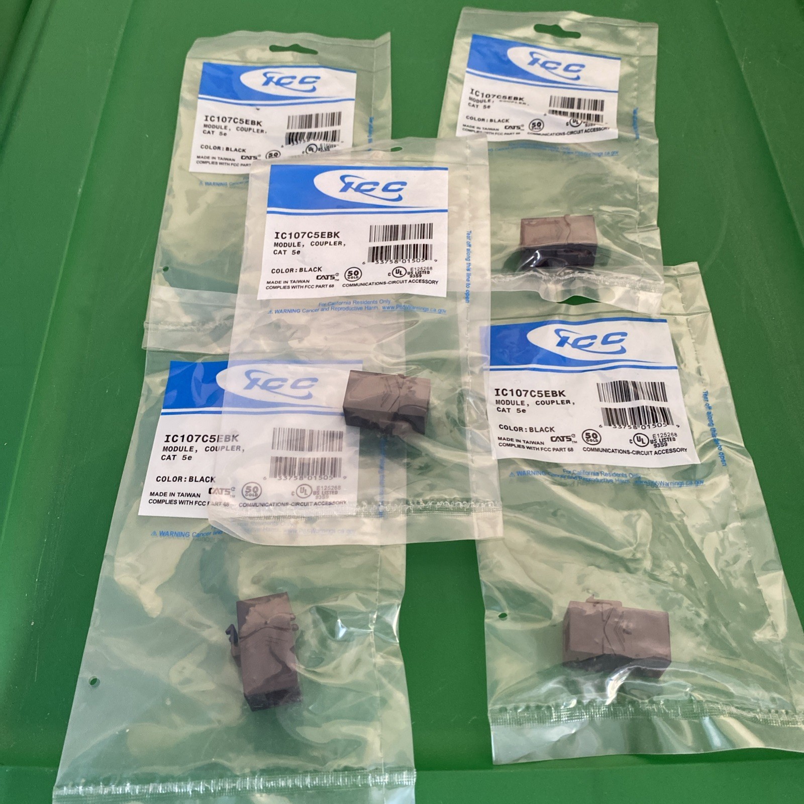 Icc IC107C5EBK Module, Coupler, Cat 5e, Black 5 count