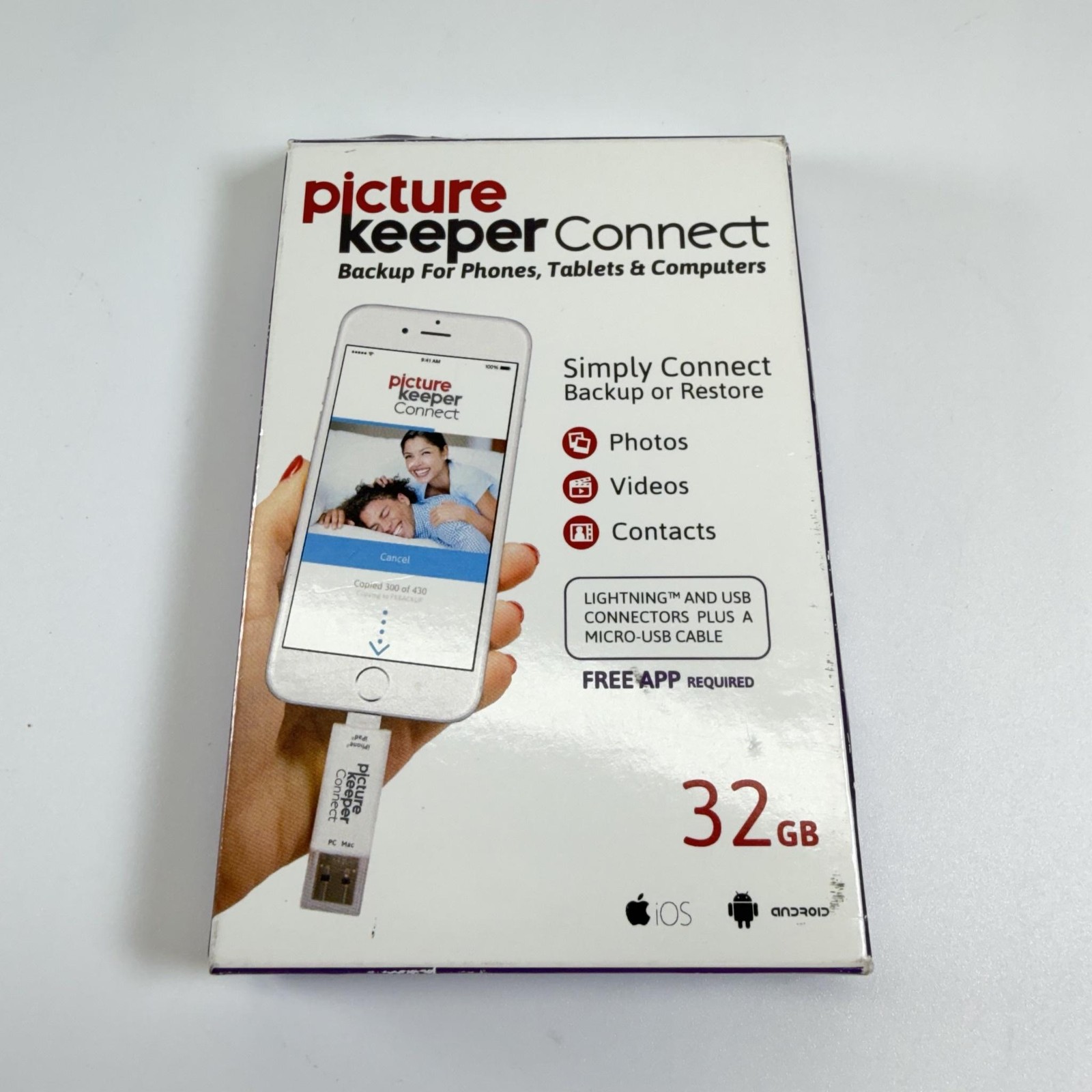 Picture Keeper Connect 32GB USB Photo Backup Drive Silver IPhone Android PC Mac