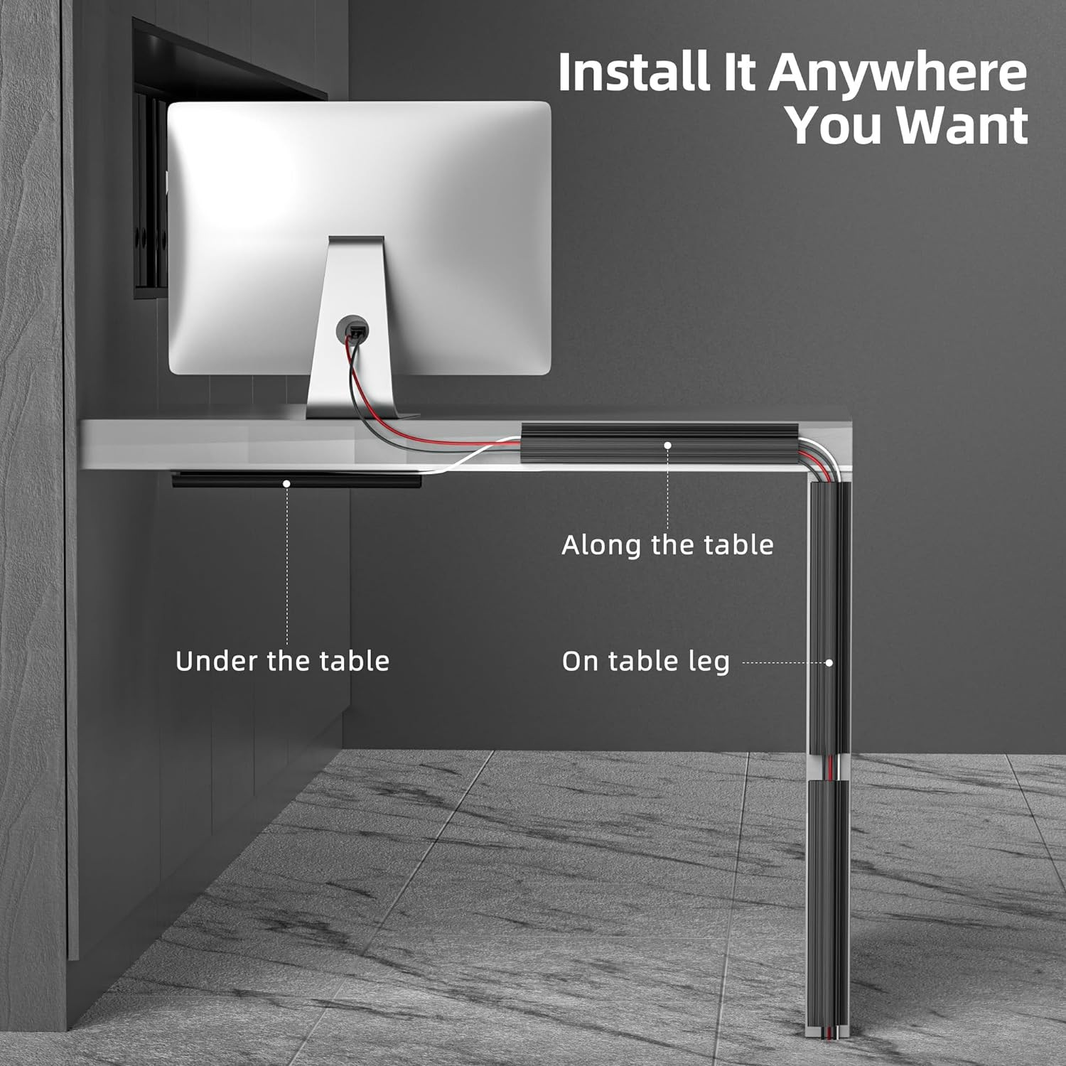 6-Pack 15.7" under Desk Cable Management Self-Adhesive Cord Organizer Kit