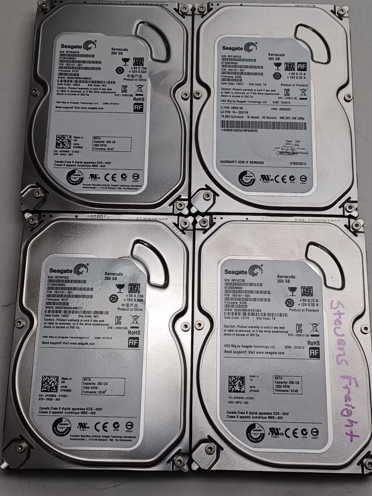 Lot of 4 Seagate Barracuda 250GB HDD Internal Hard Drive ST250DM000 Used